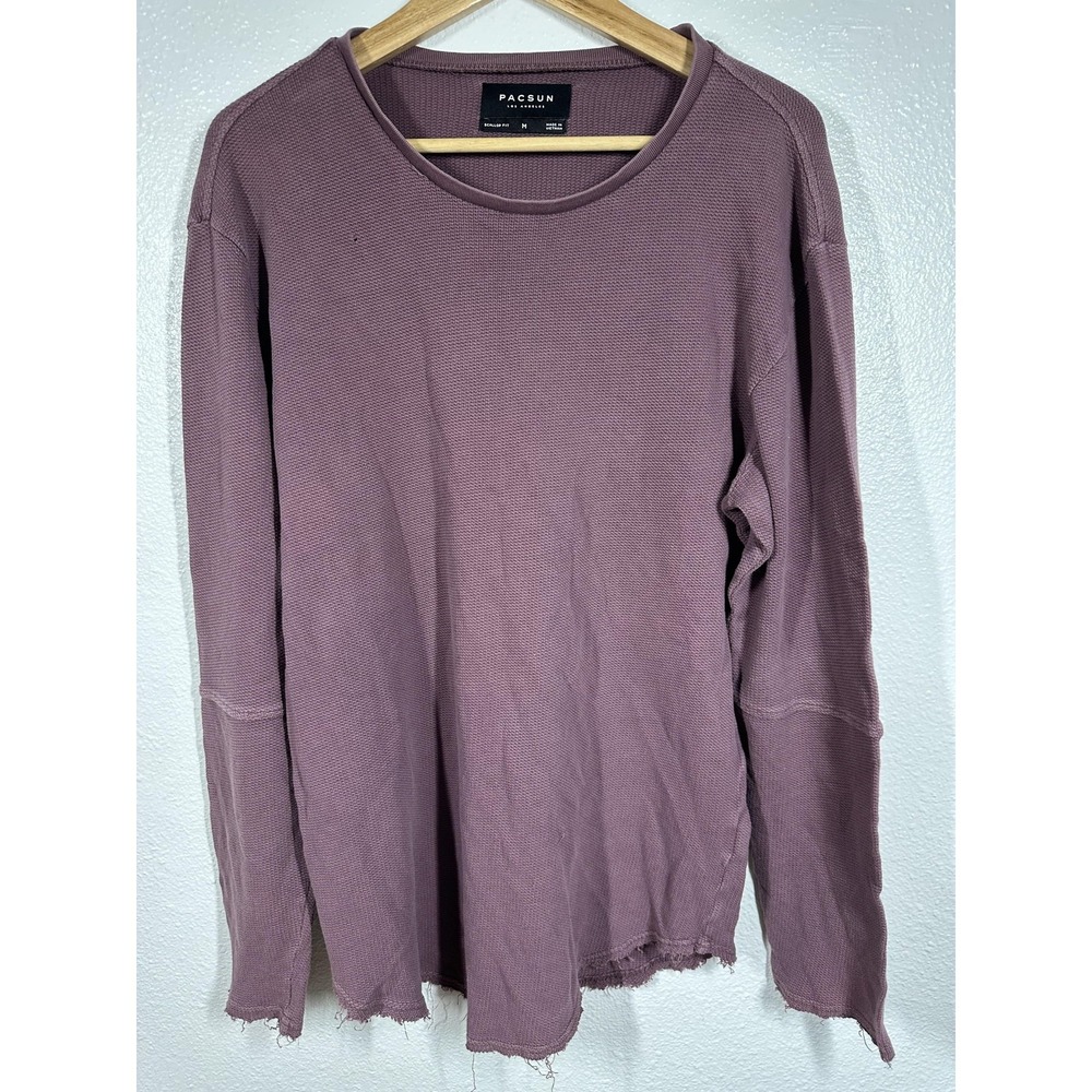 Pacsun Sweater Mens Medium Scallop Fit Distressed Hem Long Sleeve Pullover